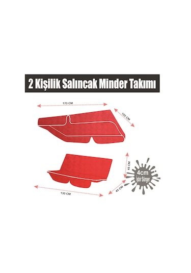 Viphomeconceptltd Vip Gölgelikli Salıncak Minder Takımı, Bahçe Minderi Kırmızı