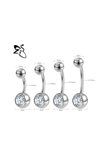 Zs 14g Paslanmaz Çelik Göbek Piercingi 6/8/10/12 Mm Cz Kristal Takı Whıtegümüş Kaplama Gümüş Kaplama