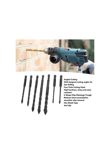 Xindoker 7 Parça Alyaş Matkap Ucu Seti, 3-12mm Çaplı, Dört Yivli, Altıgen Saplı, Dayanıklı, Taş Ve Çini İçin, Taşınabilir Saklama Kutusu İle