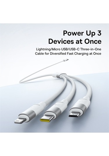 Pazly 3'ü 1 Arada 3,5a Hızlı Şarj Kablosu - 1,3m Baseus Ultra Hızlı Pc+tpe