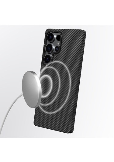 Galaxy S25 Ultra Kılıf Magsafe Uyumlu Aramid Fiber Youngkit 1500d Kevlar Extreme Wing Kapak Siyah