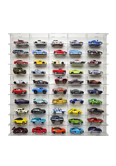 Şeffaf Pleksi 50 Araçlık Hobi Araba Rafı