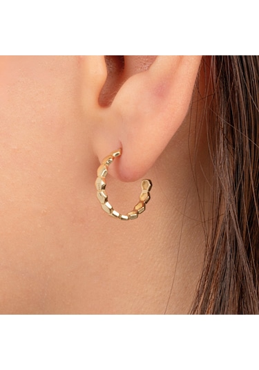 925 Ayar Gümüş Bal Peteği Modelli Altıgen Küpe Sarı