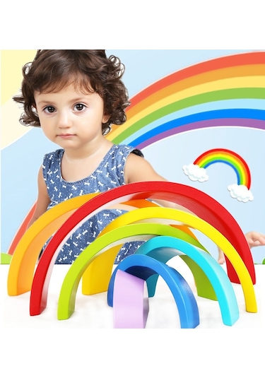 Ahşap Oyuncak Montessori Gökkuşağı Eğitim Seti 6 Parça
