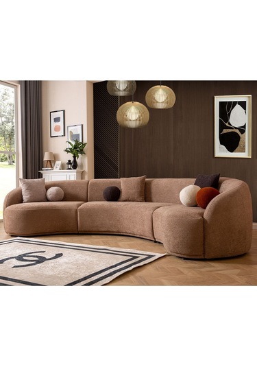 Elips Köşe Koltuk Takımı Kahve Kahverengi