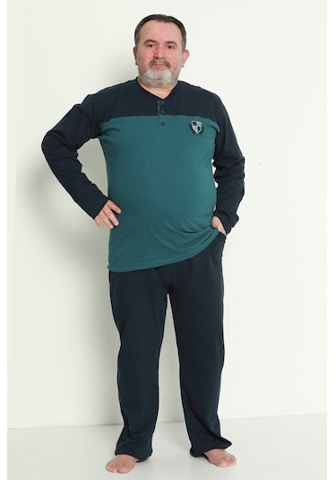 Erkek Büyük Beden Pijama Takımı Yarım Düğmeli Takım Tampap 1764