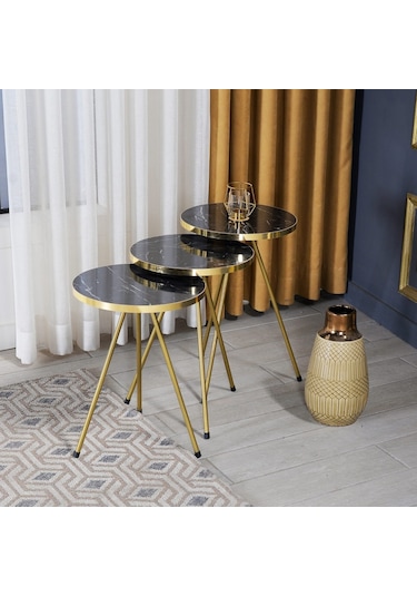 Zigon Sehpa 3'Lü Altın Metal Ayak 2 Renk Seçenekli