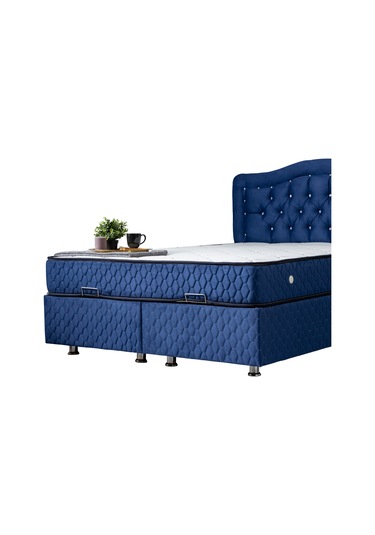 Setaymobilya Baza, Şah Lacivert Çift Kişilik Baza + Başlık + Deluxe Yatak