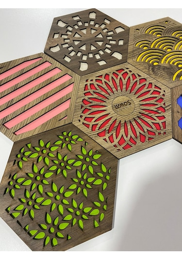 6'lı Büyük Boy Renkli Ahşap Tencere, Tava, Çaydanlık Altlığı