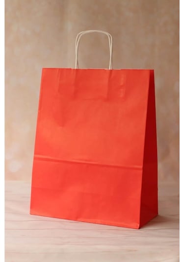 Büküm Saplı Kraft Kağıt Çanta Karton Hediyelik Poşet Torba - Kırmızı - 31x41 Cm. - 25 Adetlik 2paket