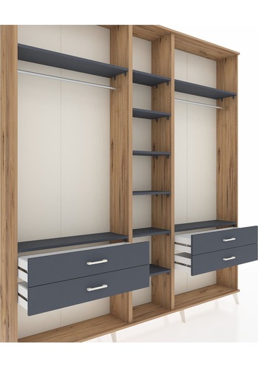 Arges Dolap 10 Raflı 4 Çekmeceli 2 Askılı 220x30x243 Çam-antrasit/antrasit Antrasıt/antrasıt