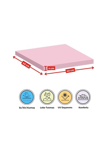 4'lı Sandalye Minderi Su İtici Kumaş 40x40 Cm Sünger Sandalye Minderi Bağcıklı Pembe