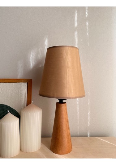 Bohem Ahşap Ayaklı Konik Abajur - Açık Kahverengi Açık Kahverengi