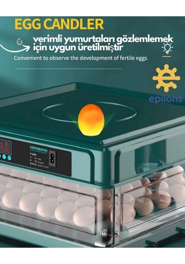 130 Yumurtalık Tam Otomatik Kuluçka Makinesi Extra Yedek Motorlu Akü Kablolu Silindir Viyollü Profesyonel
