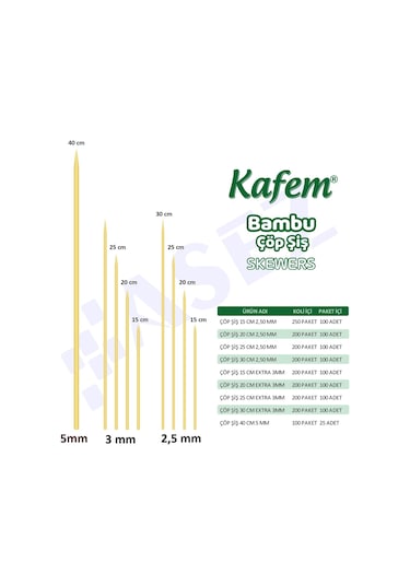 Kafem Bambu Çöp Şiş 15 CM 3 MM 100 Lü x 50 Paket