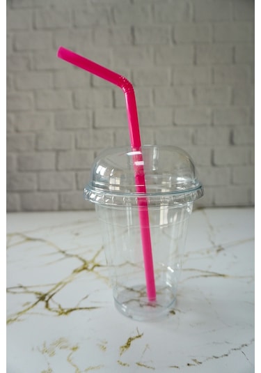 5'li Plastik Milkshake Bardağı Kapak Pipet 12 Oz 350 Cc