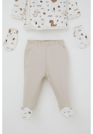 Breeze Erkek Bebek Hastane Çıkışı 5 Li Doğa Temalı Sevimli Minik Dinozor Desenli 0-3 Ay, Ekru Ekru