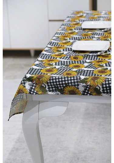 Sufre Sıvı Geçirmez Masa Örtüsü Sofra Bezi Sofra Örtüsü Piknik Örtüsü Ayçiçeği Siyah