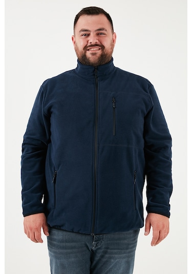 Buratti Regular Fit Dik Yaka Fermuarlı Büyük Beden Polar Erkek Hırka 5906028B Lacivert