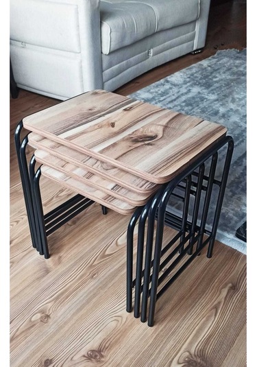 Valencia 4'lü Zigon Sehpa Takım Metal Statik Siyah Ayak Üreticiden Mermer