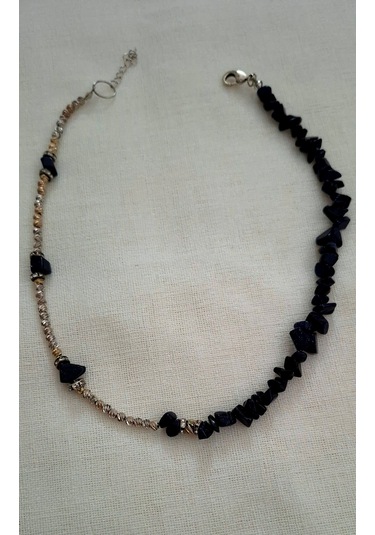 Lacivert Yıldız Doğal Taşlı Dorika Boncuk Bayan Kolye Gümüş - Mavi