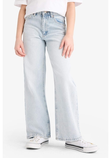 DeFacto Kız Çocuk Straight Wide Jean Pantolon F3150A825SMNM63 Mavi
