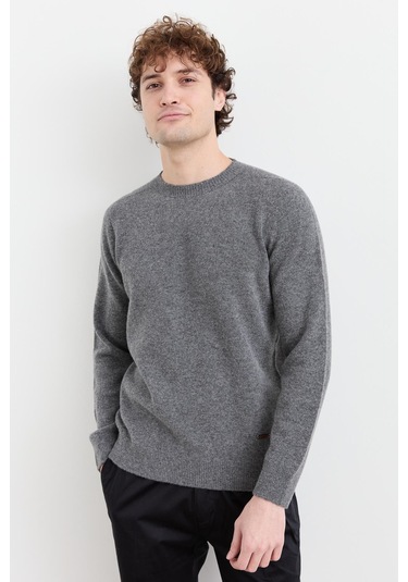 Erkek Sıfır Yaka Basic Yün Kazak Füme Füme