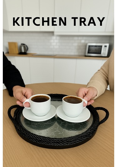 Sert Plastik Yuvarlak Sunum Tepsisi, Dayanıklı Ve Şık Servis Çözümü Siyah