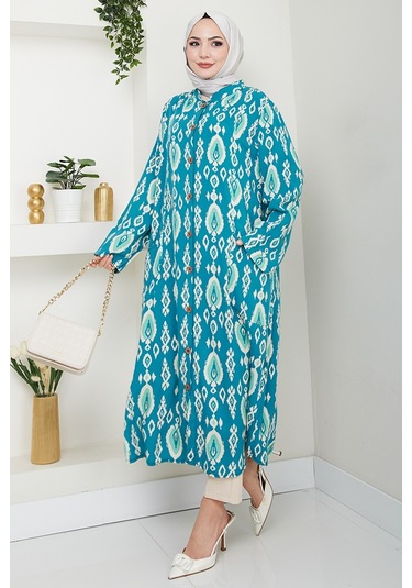 Desenli Dokuma Viskon Tunik 1516 - Mint Mint