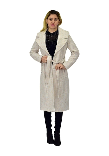 Kadın Pıtırcık Uzun Kaşe Kaban Bgl-st04121 Krem