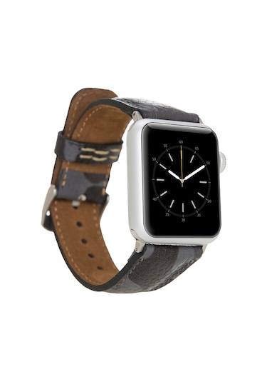 Bouletta Apple Uyumlu  Watch 42-44-45 MM Deri Kordon Kamuflaj Gri