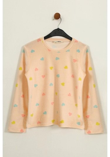Luess Kız Çocuk Termal Soft Pembe Kalpli Pijama Takımı-Pembe