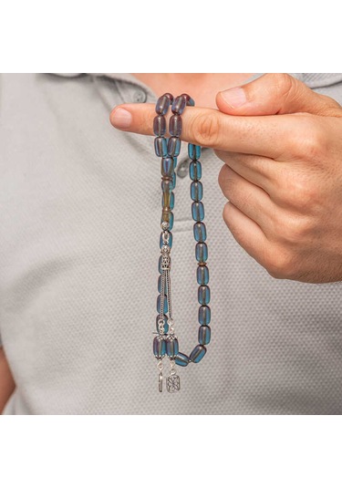 Gümüş Püsküllü Kapsül Kesim Sıkma Kehribar Tesbih Sl12600 Gümüş