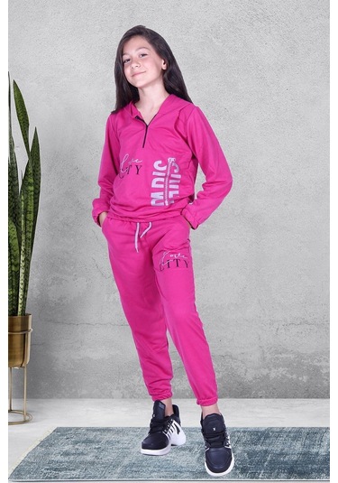 Fyk Kids Love Cıty Fermuarlı Kız Eşofman Takımı Fuşya