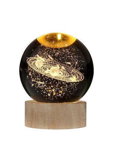 Güneş Sistemi 3d Kristal Top, Ahşap Isı Işık Tabanlı Masaüstü Aydınlatıcı, Yaratıcı Hediye, Usb İle Kolay Kullanım, 6cm Siyah Siyah