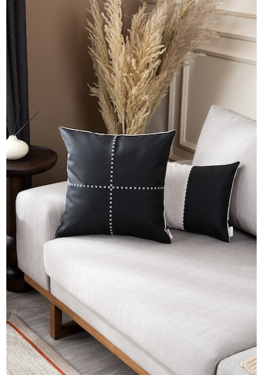 Ivy Soft Deri Siyah Kırlent Kılıfı 45x45 2548 Siyah