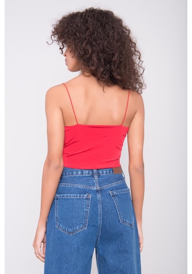 Lonca Kırmızı İp Askılı Crop Top Kırmızı