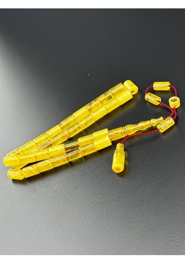 El Yapımı Sıkma Kehribar Kesme Tesbih Hcz-model Tgver Sarı