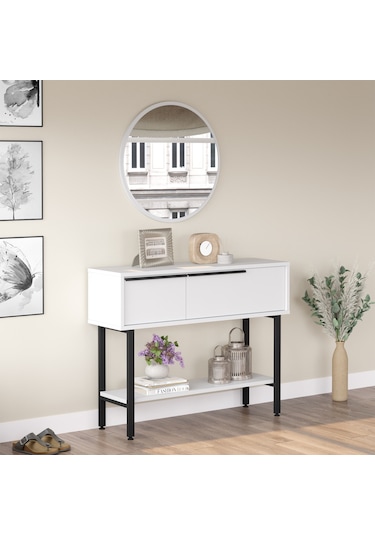 Robin Home Lidya Dresuar Aynalı Kapaklı Metal Ayaklı Beyaz