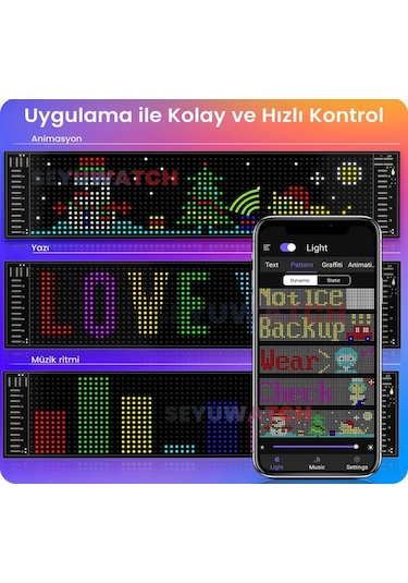 Araç Led Kayan Yazı Emoji Matrix Panel Kişiselleştirilebilir Telefon App Kontrollü Uzaktan Kumandalı