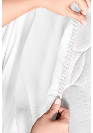 Ciel Tek Kişilik Plus %100 Pamuk Lastikli Saten Çarşaf - Beyaz Beyaz