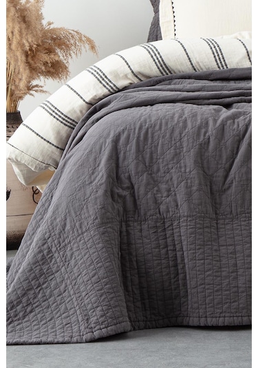 Ecocotton Reha Antrasit Çift Kişilik %100 Organik Pamuk Yatak Örtüsü Seti 240 260 Cm Antrasit