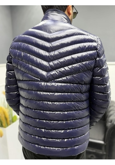 Avni Ceylan Erkek Parlak Şık Slim Fit Kışlık Şişme Mont Lacivert