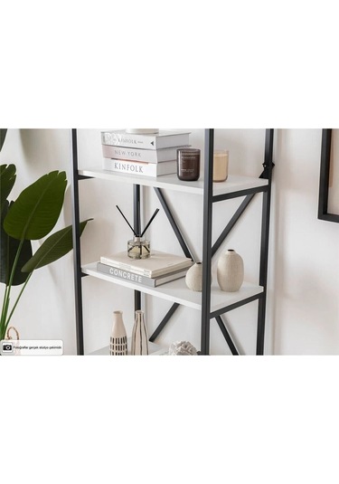Nilamu Beyaz 65 Cm Kitaplık, Metal Aksamlı, Organizer, Ofis, Ev, 65 170 34 Cm Beyaz