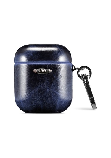 Yağ Balmumu Deri Doku Kulaklık Koruyucu Kılıf Airpods Uyumlu 1/2 Mavi İçin Asmak Toka İle Mavi