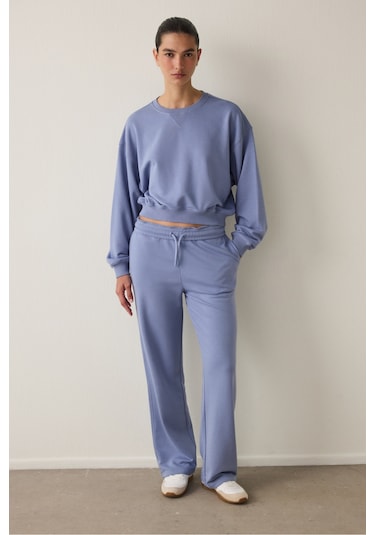 Penti İndigo Curvy Edge Bisiklet Yaka Oversize Crop Sweatshirt