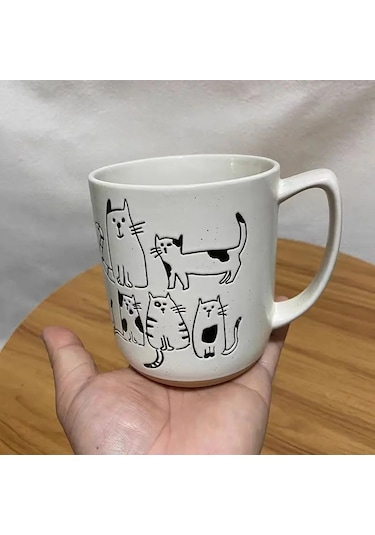 450 Ml Yaratıcı El-boyalı Seramik Kupa Vintage Karikatür Hayvan Beyaz