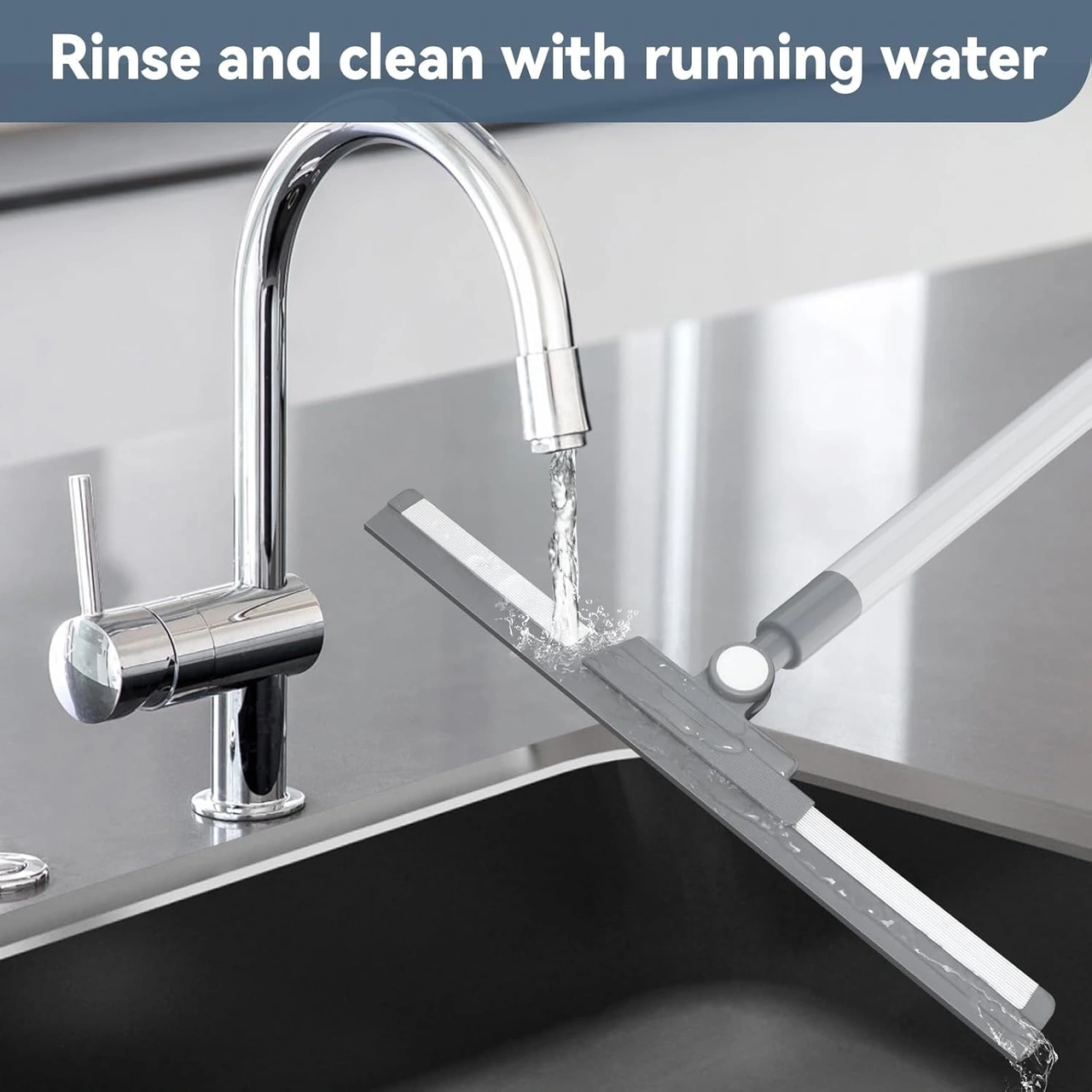 Dofolink 180 Derece Döner Başlı Kauçuk Squeegee - 52 İnç Uzun Saplı Zemin Penceresi Banyo Tuğla Garaj Temizleme Aracı Beyaz