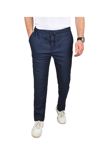 Deepsea Erkek Lacivert Rahat Kesim Örme Kumaş Beli Lastikli İnce Spor Pantolon 2502216 Lacivert