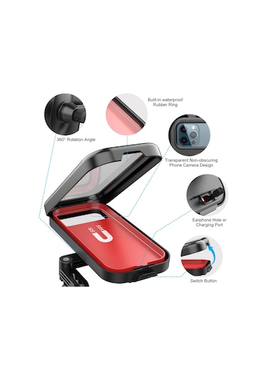 Hl-159 Su Geçirmez Motosiklet Dikiz Aynası 47-68 Inç Telefonlar Için Telefon Montaj Tutacağı Rotasyonu - Tamamı Siyah